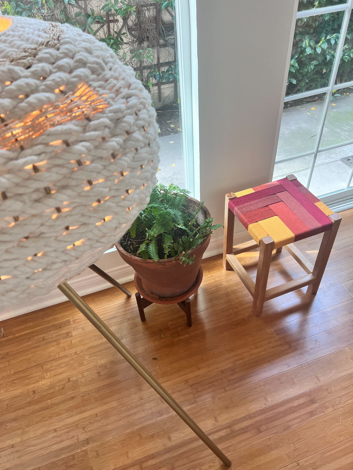 Woven Rope Stool – Rust Orange